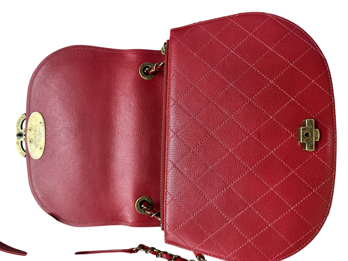 CHANEL Top Handle Saddle Messenger Flap Bag Quilted Leather Red | Authentic Pre-Owned Luxury