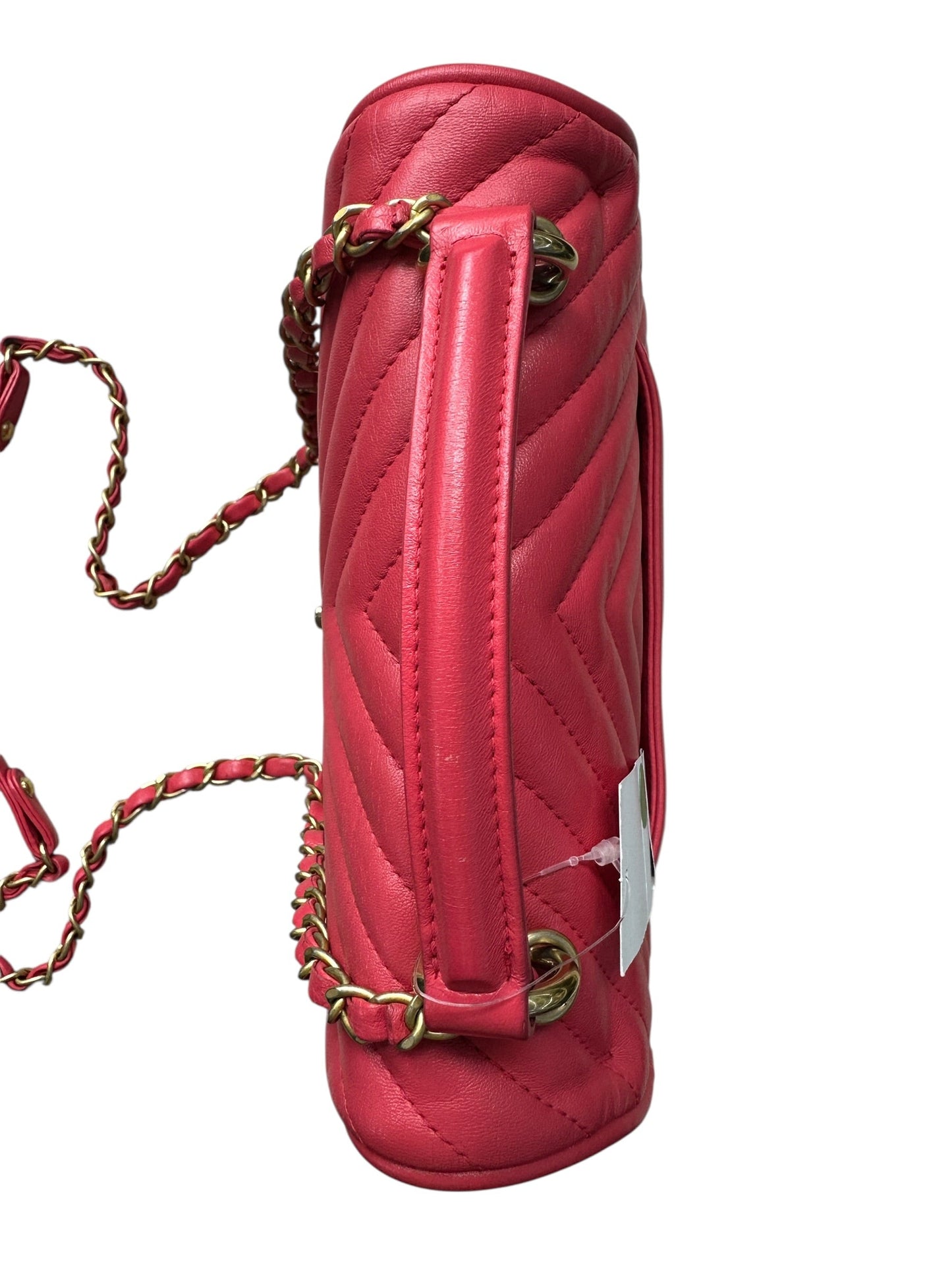 CHANEL Chevron Top Handle Flap Bag Leather Pink | Authentic Pre-Owned Luxury
