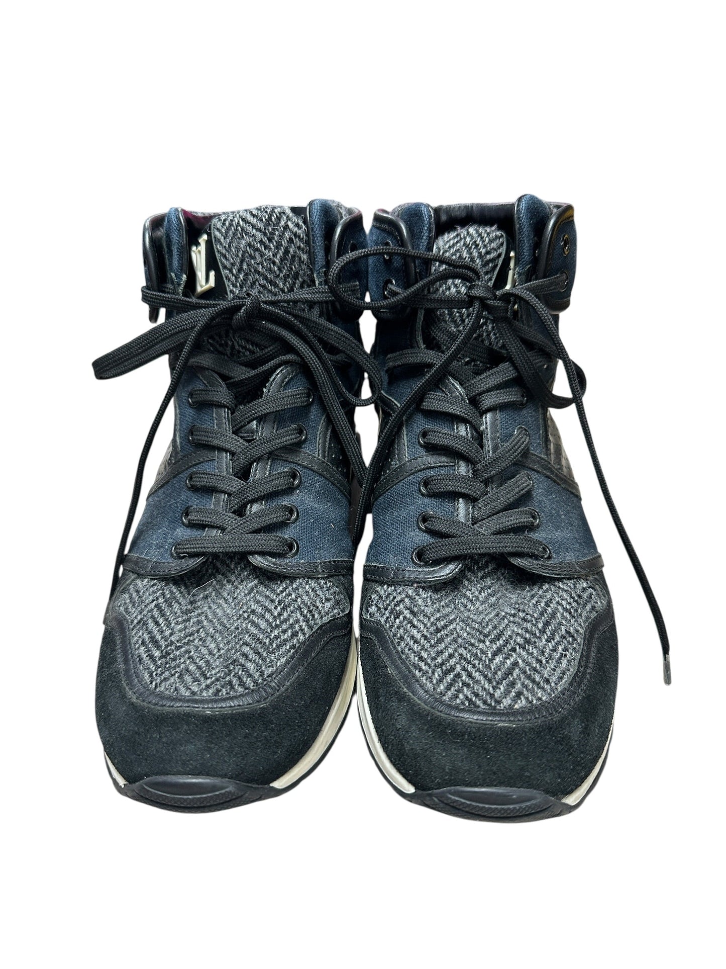 LOUIS VUITTON Mixed Materials Run Away Sneakers Navy Blue Silver Hardware | Authentic Pre-Owned Luxury