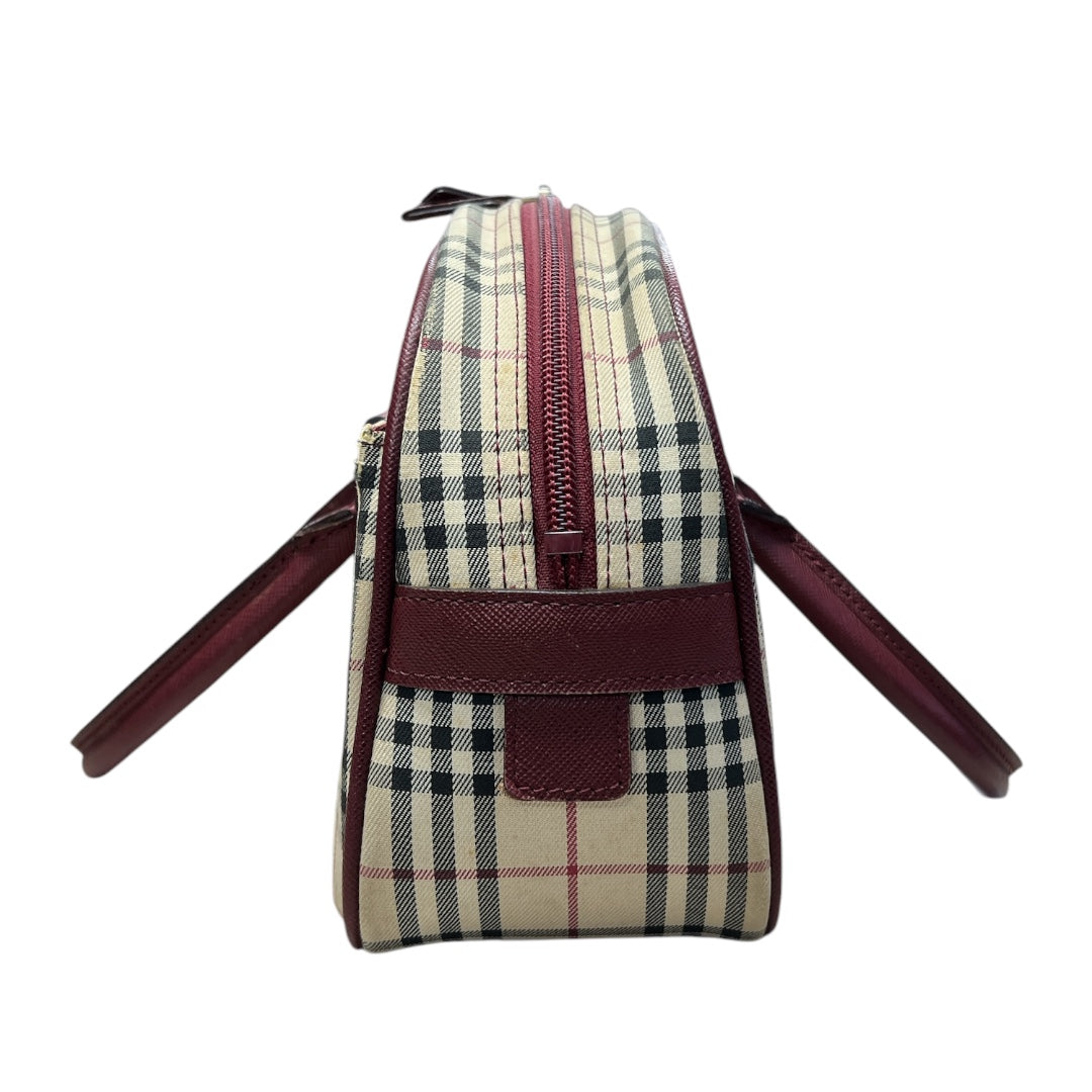 BURBERRY Nova Check Handbag Beige/Bordeaux Gold Hardware | Authentic Pre-Owned Luxury