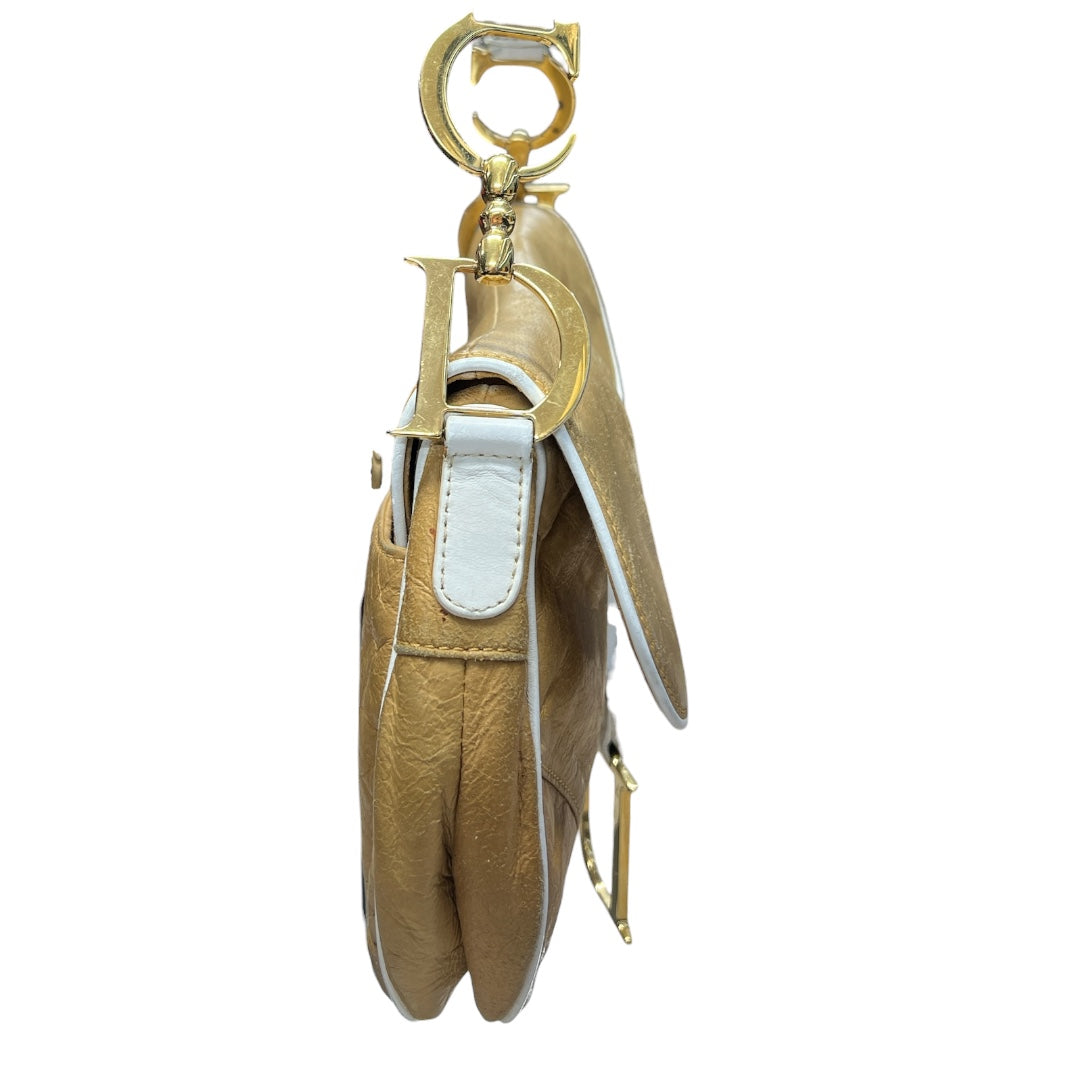 CHRISTIAN DIOR Leather Saddle Shoulder Bag Beige/White Gold Hardware | Authentic Pre-Owned Luxury