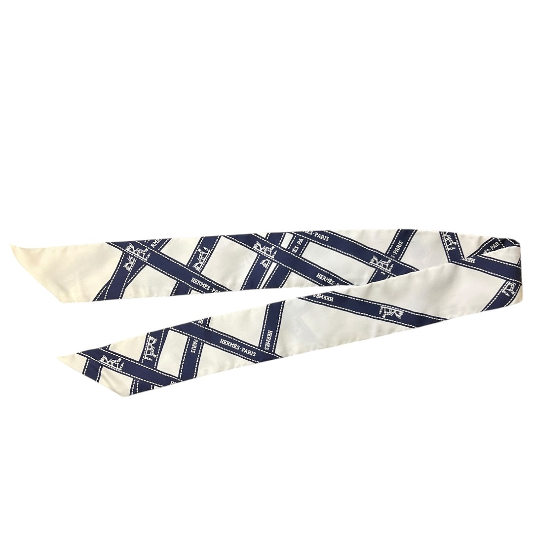 HERMES Twilly Scarf Navy White | Authentic Pre-Owned Luxury