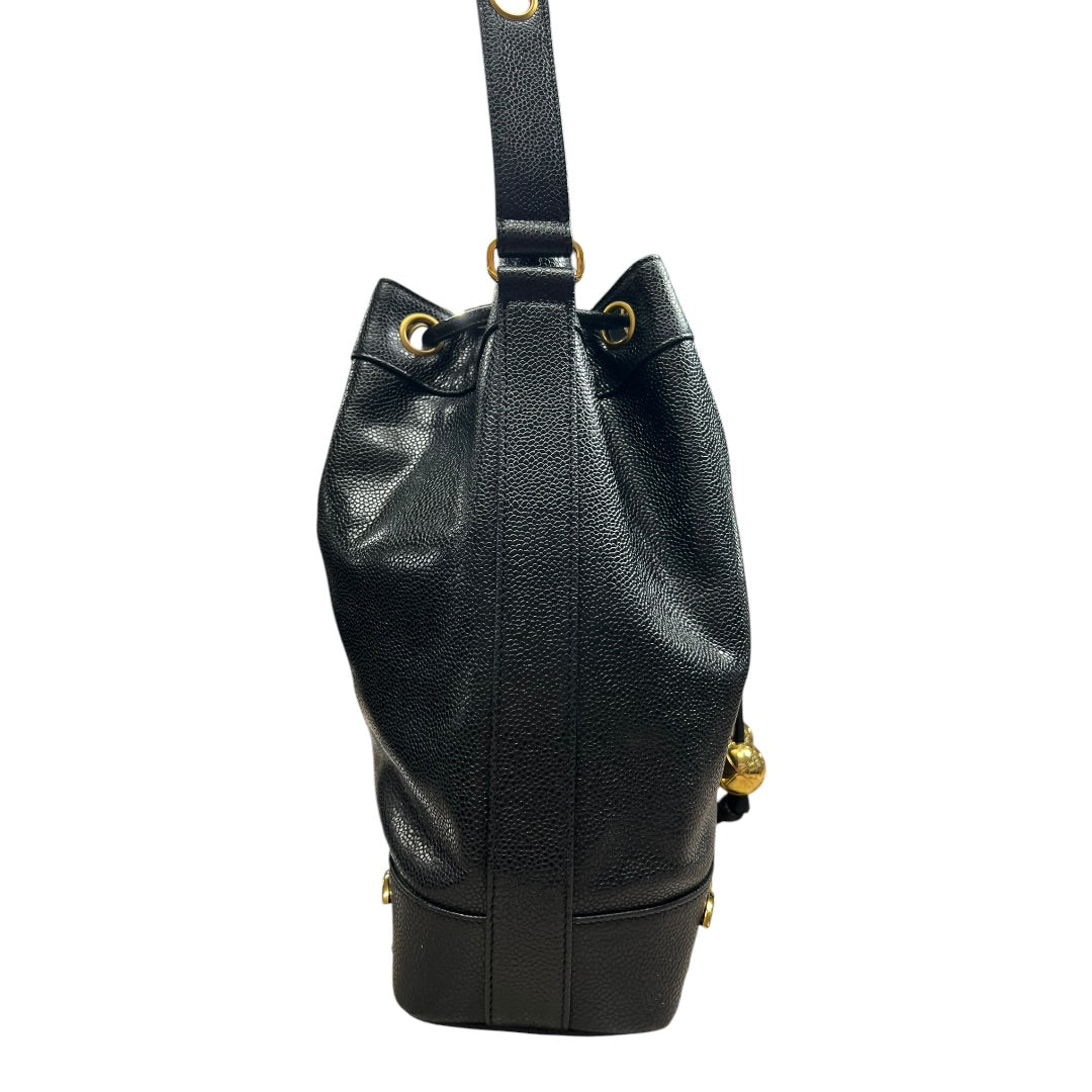 CHANEL Caviar Vintage Bucket Drawstring Shoulder Bag Black Gold Hardware | Authentic Pre-Owned Luxury