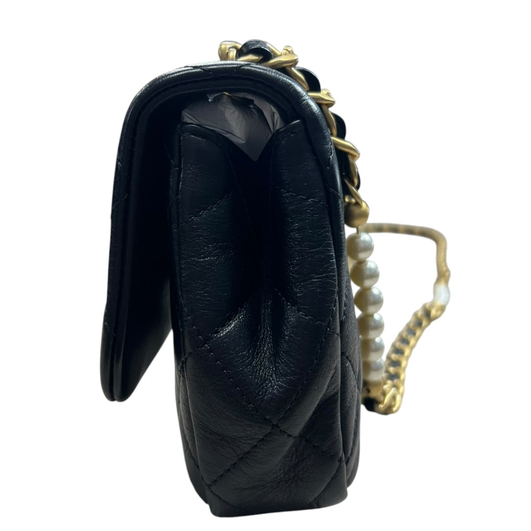 CHANEL Lambskin Mini Flap Bag with Pearl Chain Black Gold Hardware | Authentic Pre-Owned Luxury