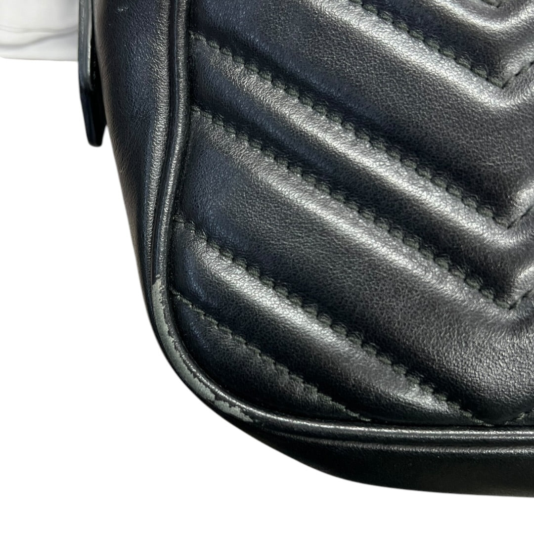 GUCCI Matelassé GG Marmont Small Camera Bag Black Gold Hardware | Authentic Pre-Owned Luxury