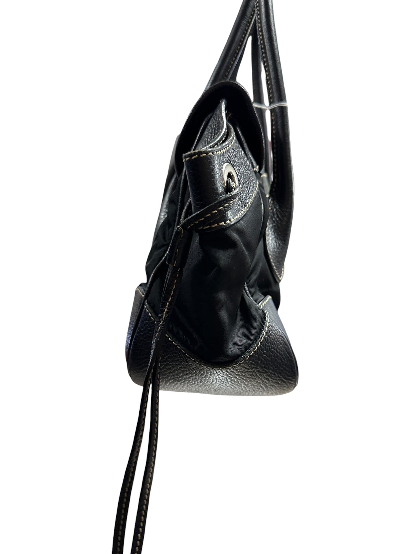 PRADA Tessuto Nylon Leather Buckle Handbag Black Silver Hardware | Authentic Pre-Owned Luxury