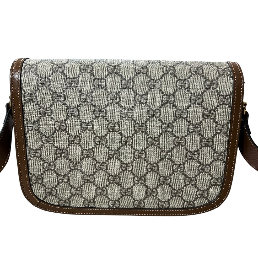 GUCCI GG Supreme Horsebit 1955 Shoulder Bag Beige Brown Gold Hardware | Authentic Pre-Owned Luxury