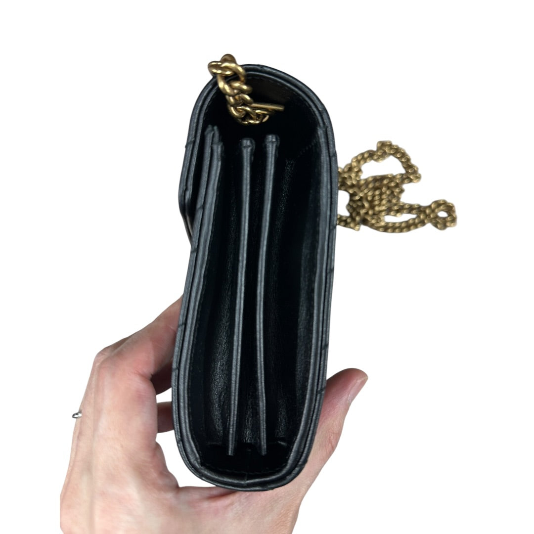 GUCCI Matelasse Leather GG Marmont Mini Wallet on Chain Crossbody Bag Black Gold Hardware | Authentic Pre-Owned Luxury
