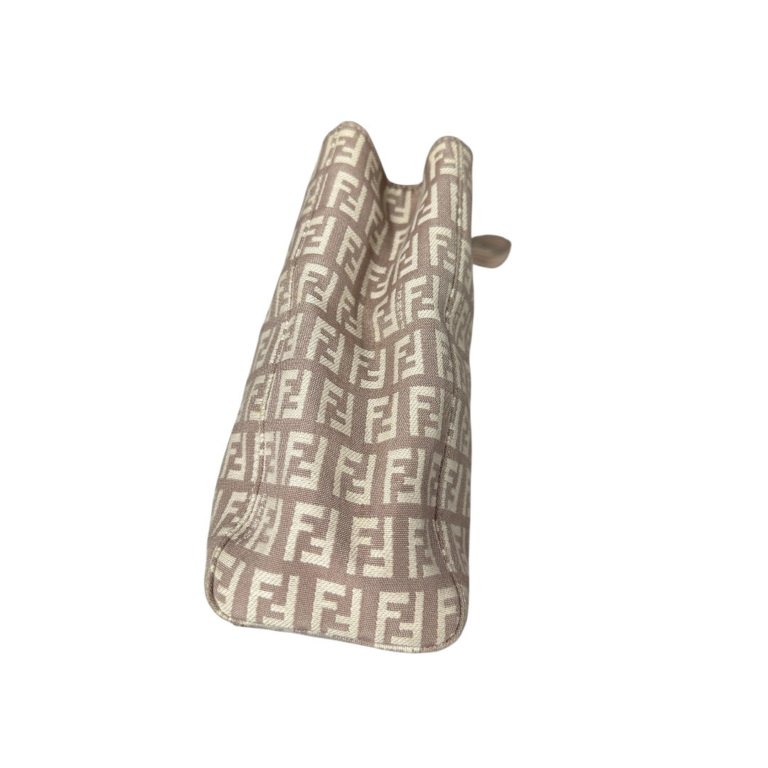 FENDI Zucchino Canvas Tote Shoulder Bag Beige Silver Hardware | Authentic Pre-Owned Luxury