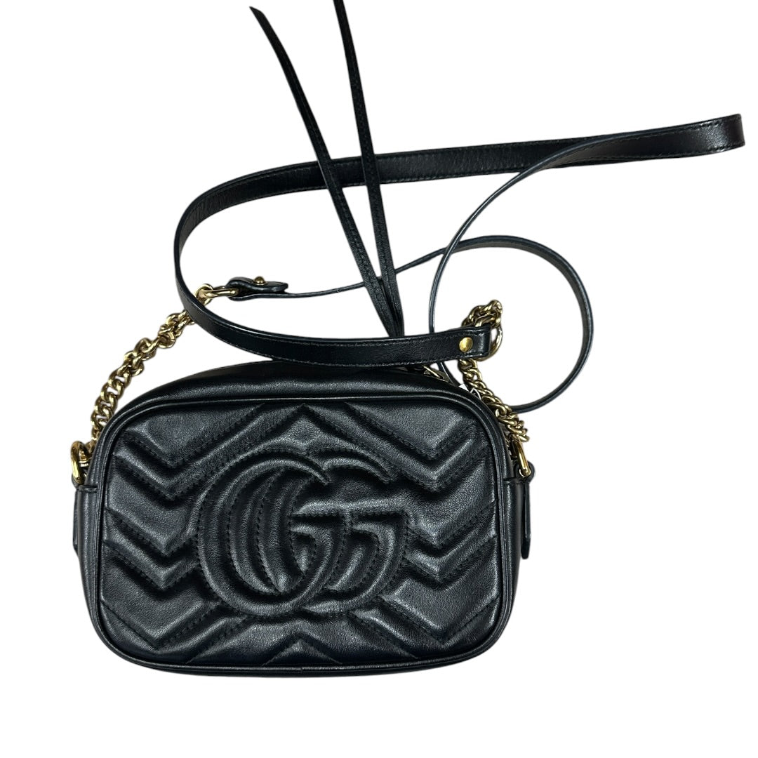 GUCCI Matelassé Leather GG Marmont Mini Camera Crossbody Bag Black Gold Hardware | Authentic Pre-Owned Luxury