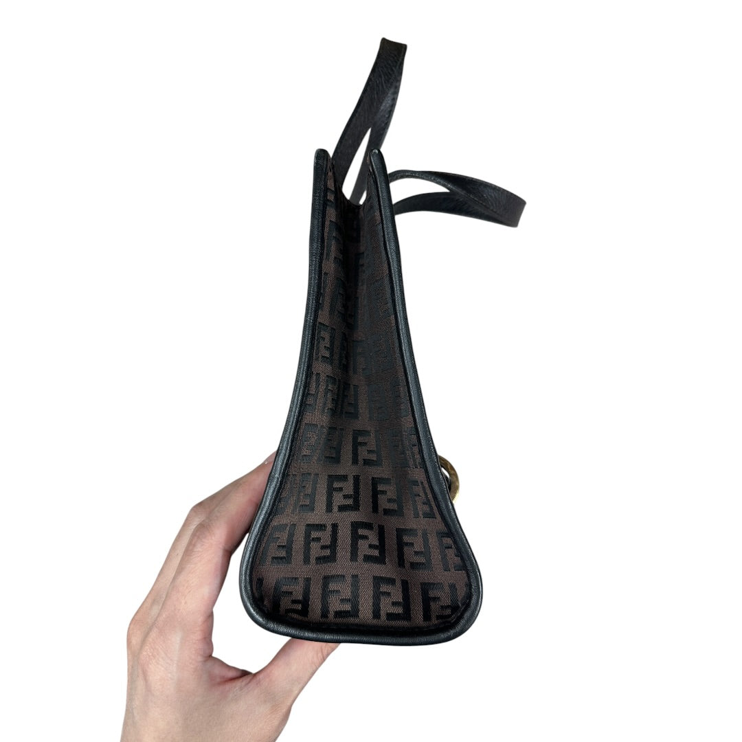 FENDI Zucchino Canvas Tote Handbag Brown Black Gold Hardware | Authentic Pre-Owned Luxury