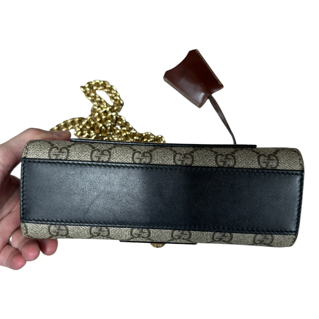 GUCCI GG Supreme Padlock Small Shoulder Bag Beige Black Gold Hardware | Authentic Pre-Owned Luxury