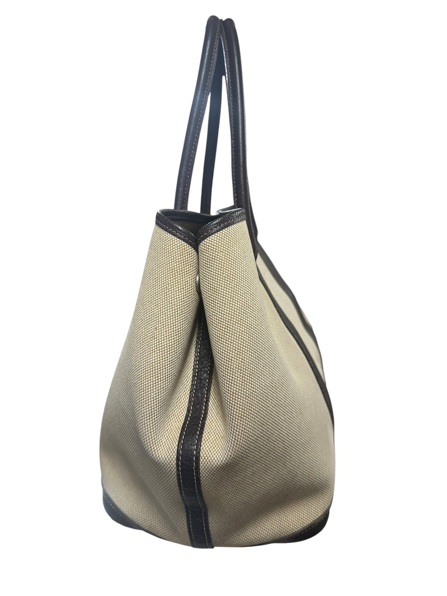 HERMES Toile Garden Party PM 35 Tote Bag Brown Silver Hardware | Authentic Pre-Owned Luxury