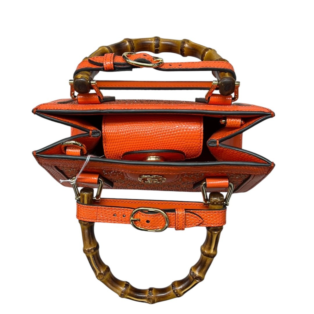 GUCCI Lizard-effect Leather Diana Mini Tote Bag Handbag Orange Gold Hardware | Authentic Pre-Owned Luxury