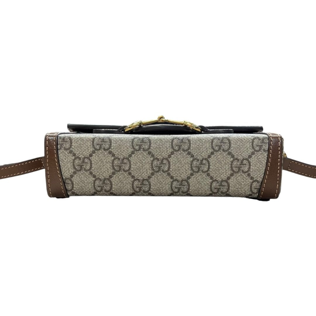 GUCCI GG Supreme Horsebit 1955 Wallet with Chain Shoulder Bag Beige, Ebony, Brown Gold Hardware | Authentic Pre-Owned Luxury