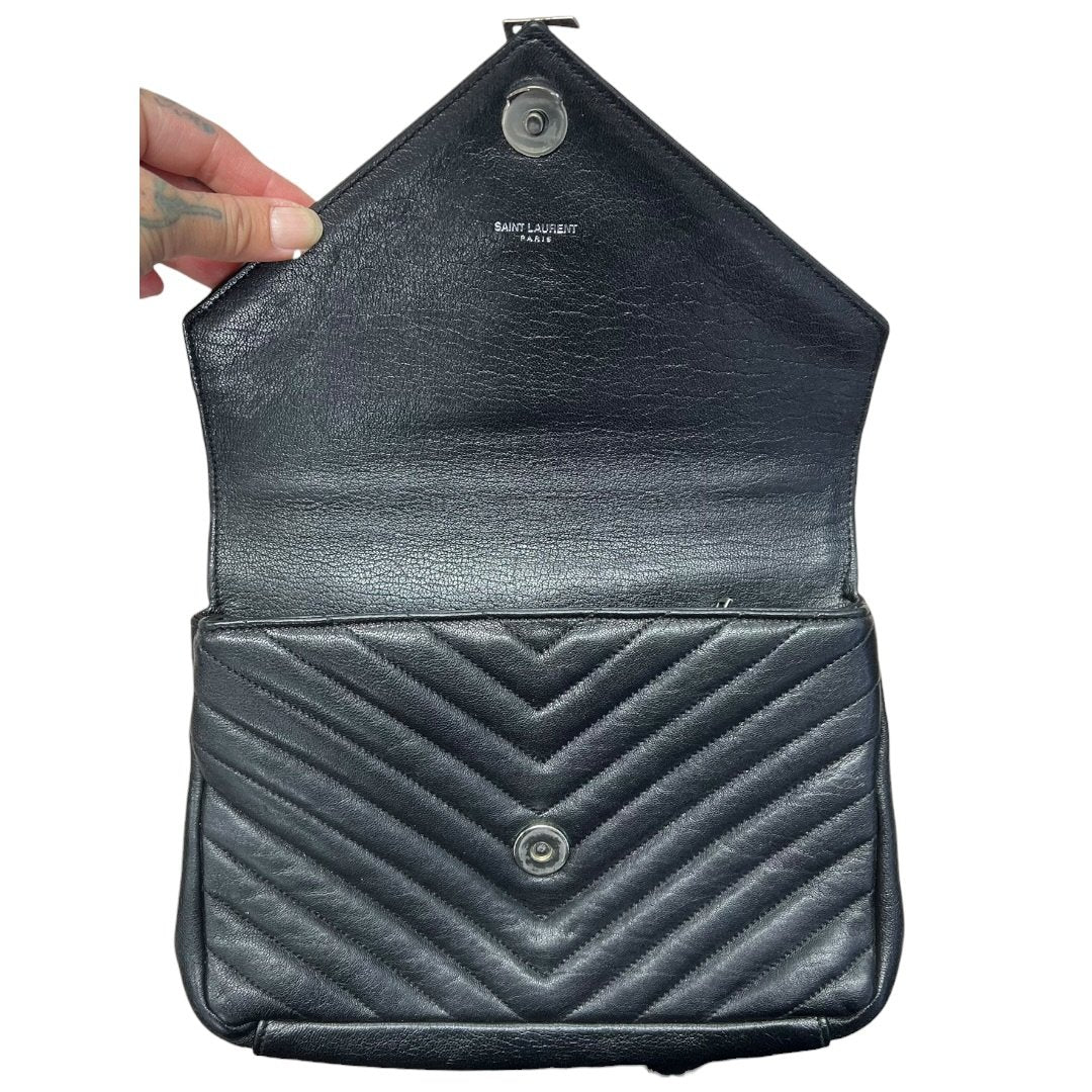 SAINT LAURENT Quilted Leather College Monogram Bag Shoulder Bag Black Silver Hardware | Authentic Pre-Owned Luxury