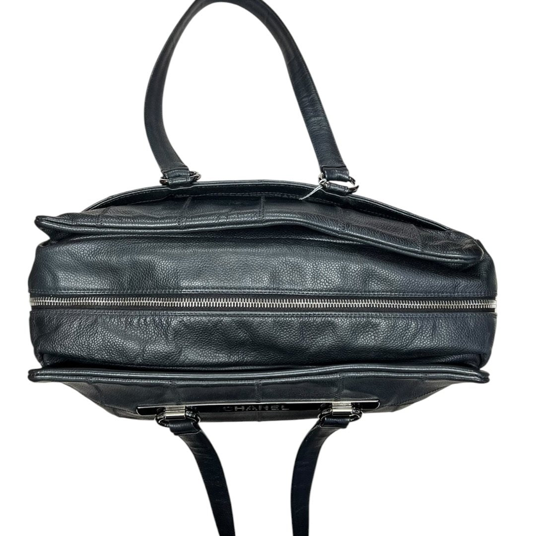 CHANEL Grained Leather Chocolate Bar Tote Bag Black Silver Hardware | Authentic Pre-Owned Luxury