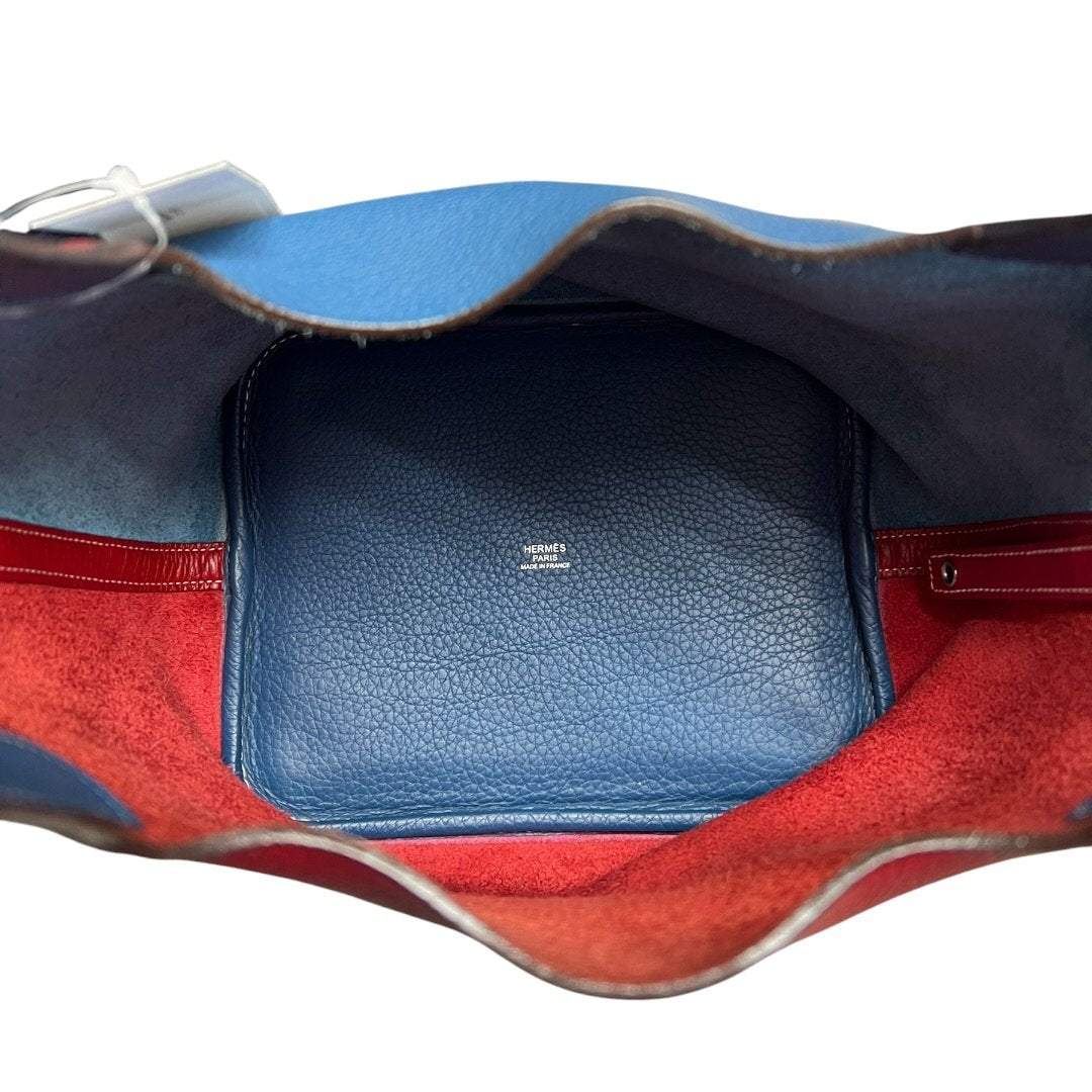 HERMES Clemence Picotin Lock Handbag Red and Blue Silver Hardware | Authentic Pre-Owned Luxury