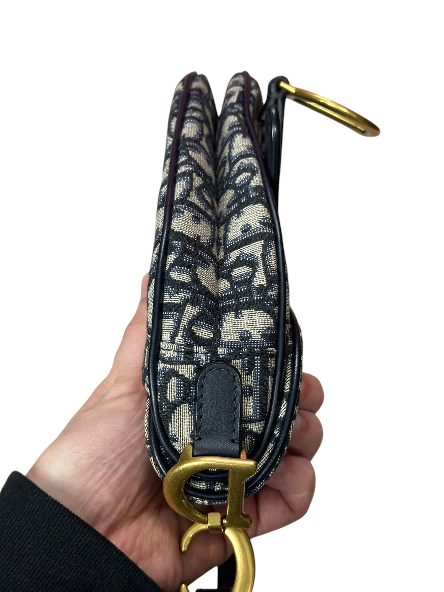 Christian Dior Oblique Jacquard Saddle Bag Medium Navy Gold Hardware | Authentic Pre-Owned Luxury