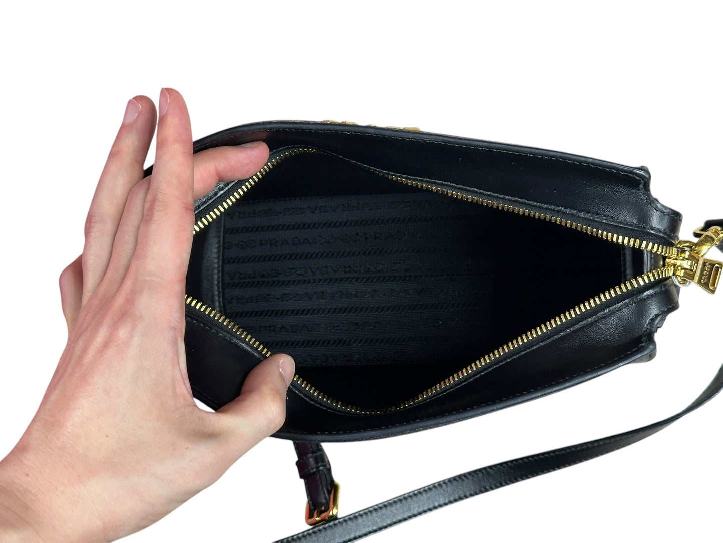 Prada Saffiano Lux Leather Crossbody Bag Black Gold Hardware | Authentic Pre-Owned Luxury