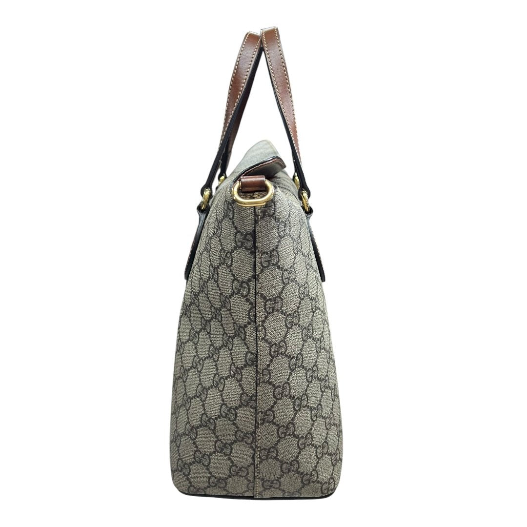 GUCCI GG Supreme Canvas, Leather GG Supreme Tote Bag Tote Beige/Ebony, Brown Gold Hardware | Authentic Pre-Owned Luxury