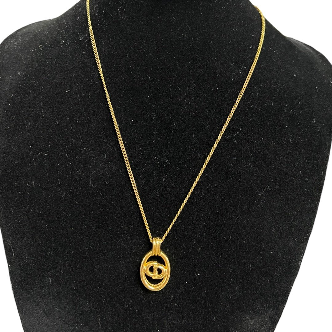 CHRISTIAN DIOR CD Logo Pendant Necklace Gold