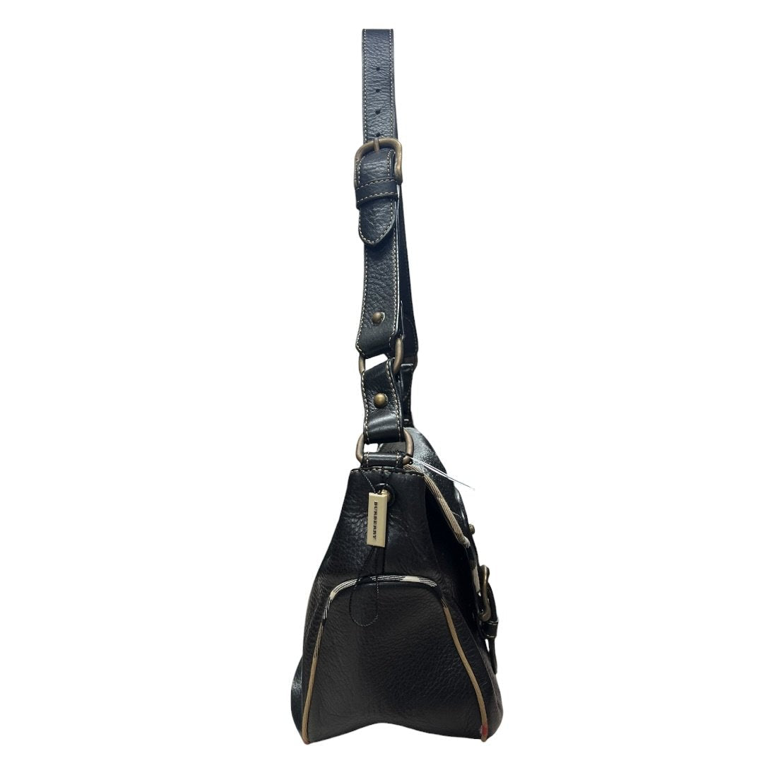 BURBERRY Grained Leather Shoulder Bag Black Antique Gold Hardware | Authentic Pre-Owned Luxury