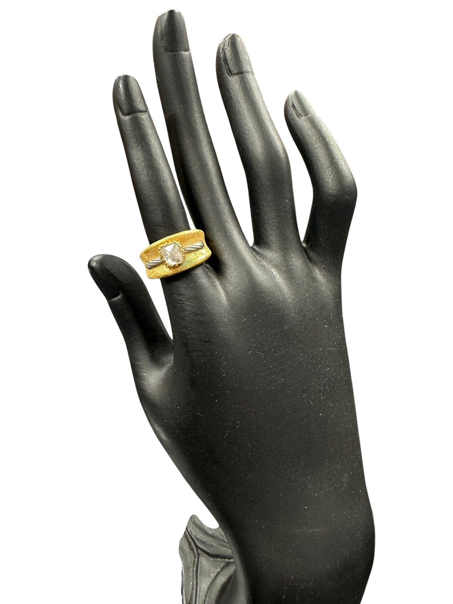 K18 Pt900 Wide Band Ring Rough Diamond 0.543ct 9.1g | Authentic Pre-Owned Luxury