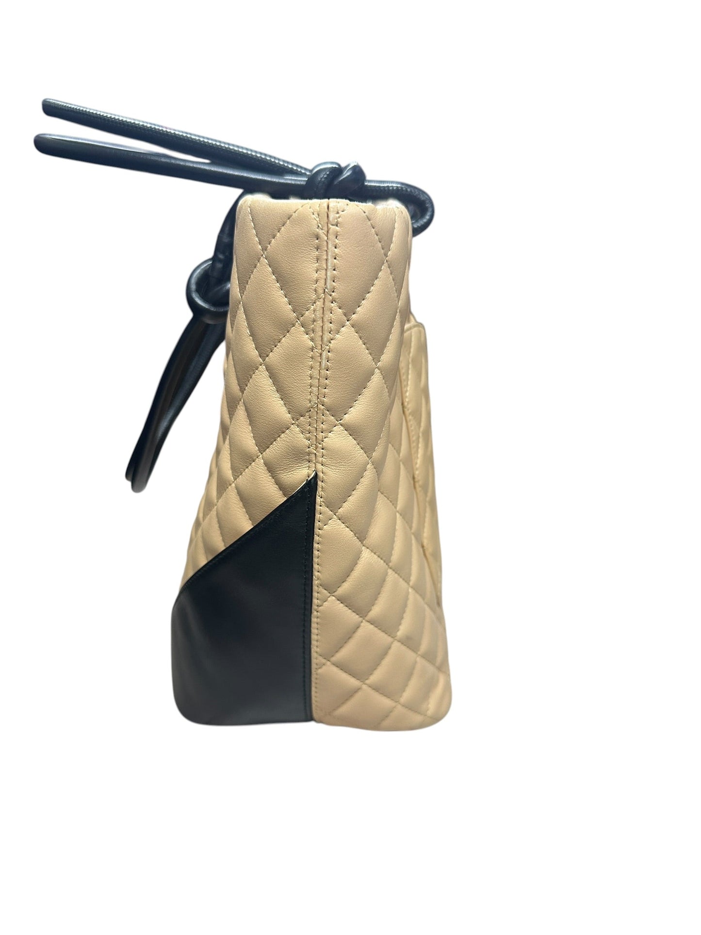 CHANEL Lambskin Cambon Line Large Tote Bag Beige Black Silver Hardware | Authentic Pre-Owned Luxury