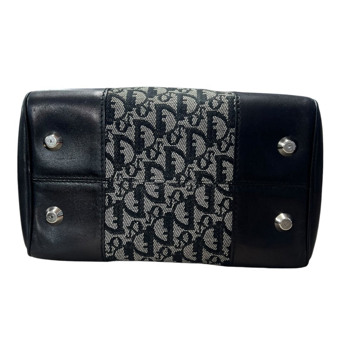 DIOR Dior Oblique Canvas Trotter Boston Bag Handbag Black, Grey Silver Hardware | Authentic Pre-Owned Luxury