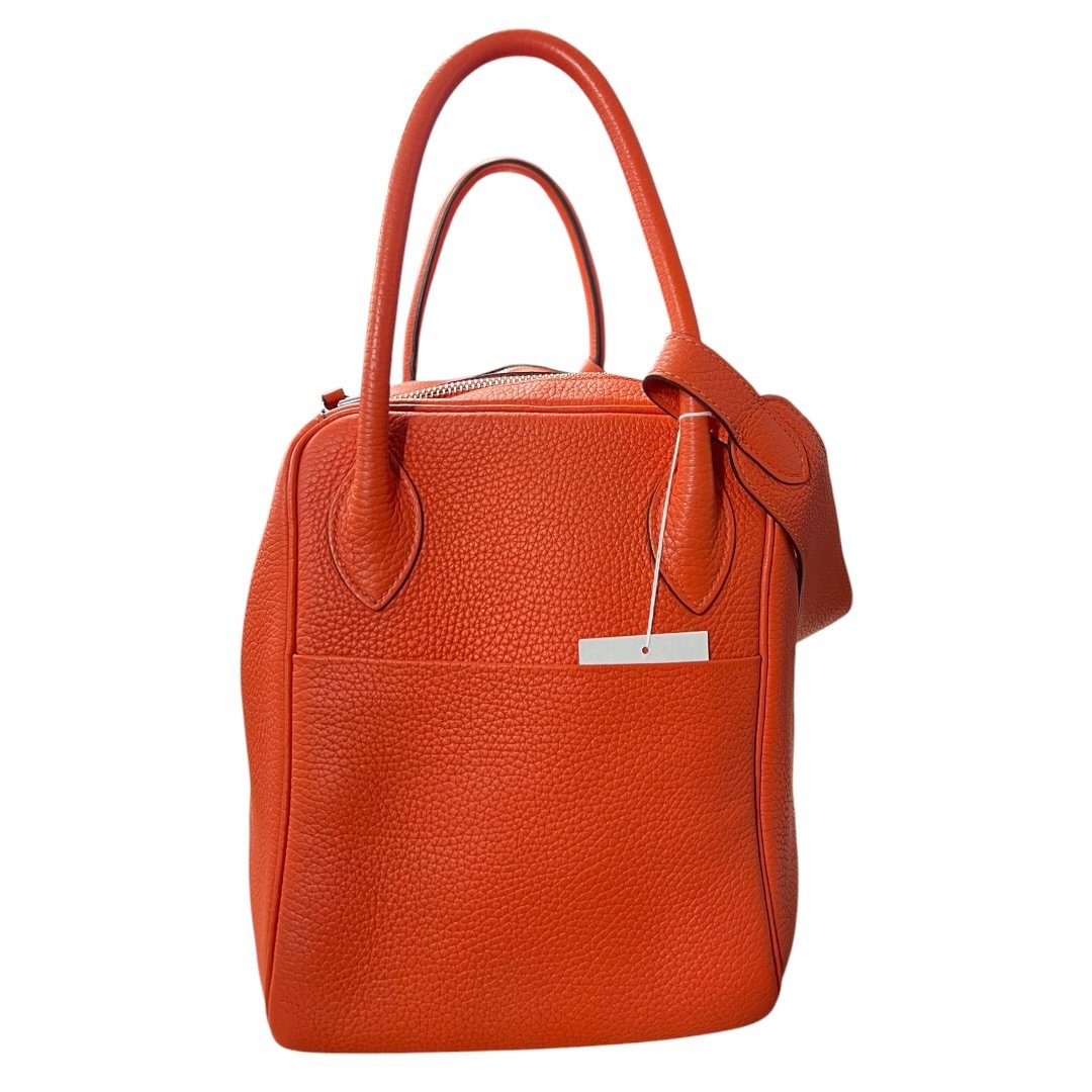 HERMES Clemence Lindy 30 Shoulder Bag Orange Silver Hardware | Authentic Pre-Owned Luxury