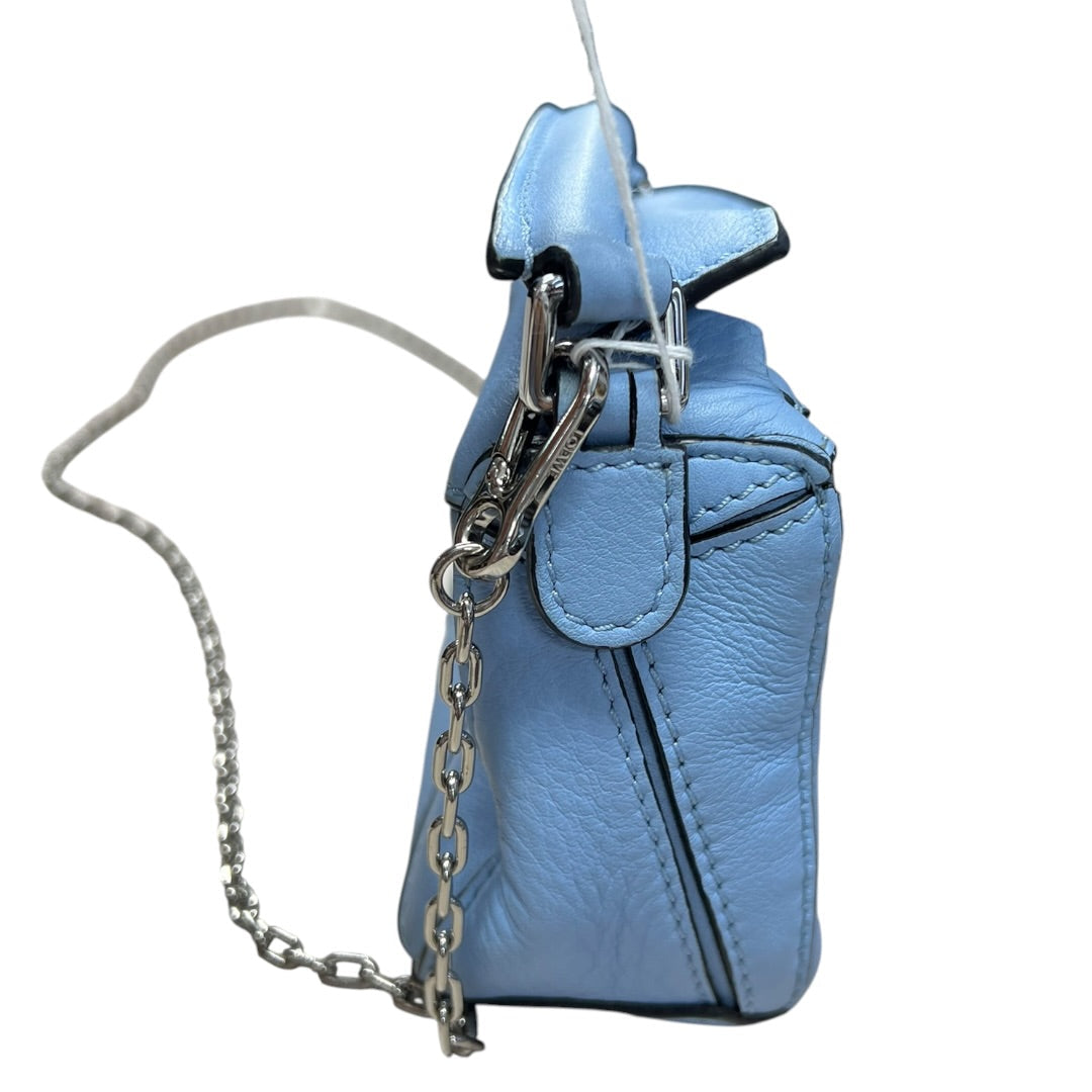LOEWE Calfskin Puzzle Nano 2WAY Shoulder Bag Handbag Light Blue Silver Hardware - LOEWE