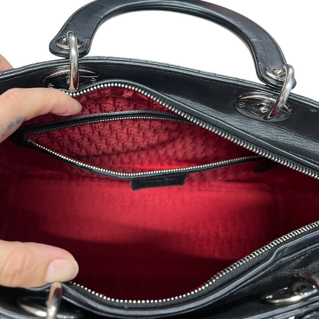 CHRISTIAN DIOR Cannage Lady Dior Handbag Black Silver Hardware | Authentic Pre-Owned Luxury