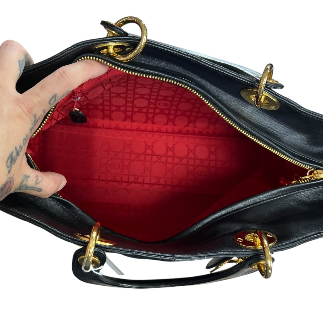 DIOR Leather Lady Dior Handbag Black Gold Hardware | Authentic Pre-Owned Luxury