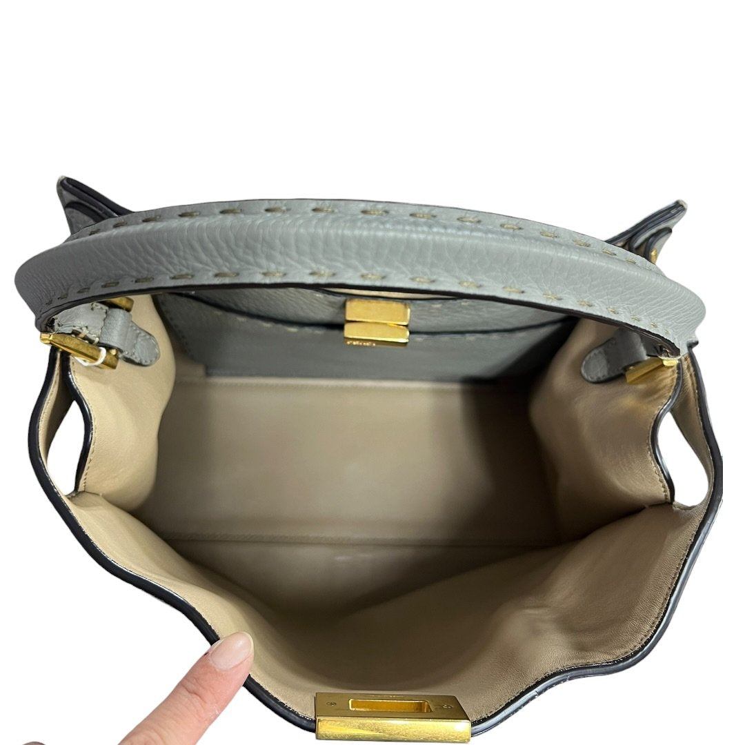 FENDI Grained Leather Peekaboo Essentially Handbag Gray Gold Hardware | Authentic Pre-Owned Luxury