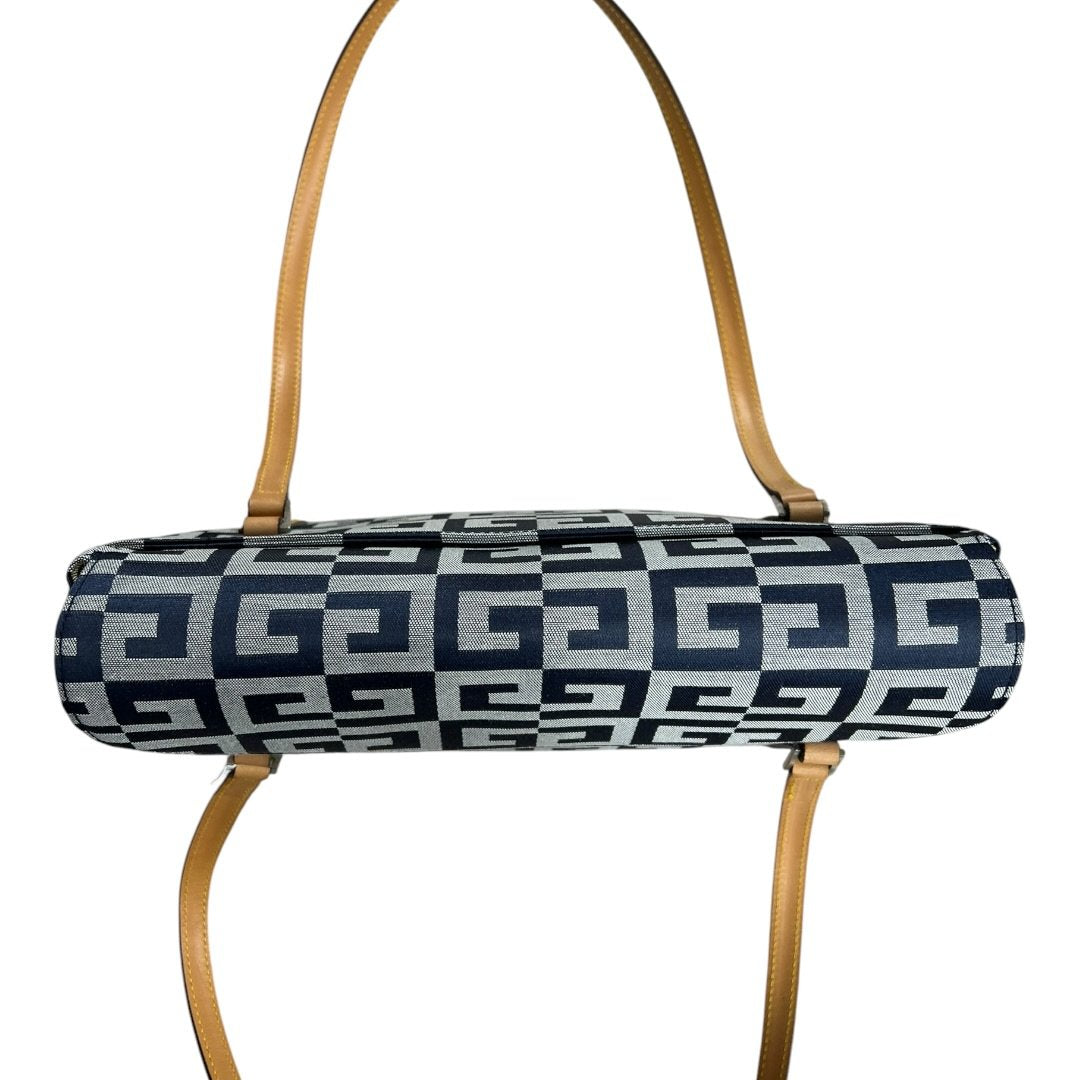 GIVENCHY Jacquard Canvas Shoulder Bag Dark Blue, Light Grey, Tan Silver Hardware | Authentic Pre-Owned Luxury
