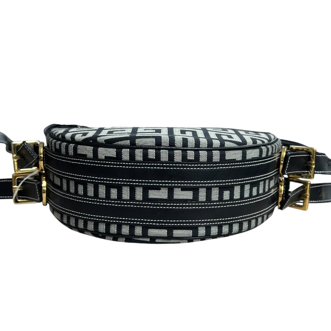 GIVENCHY 4G Monogram, Leather 4G Monogram Round Crossbody Bag Crossbody Bag Black, Grey Gold Hardware | Authentic Pre-Owned Luxury