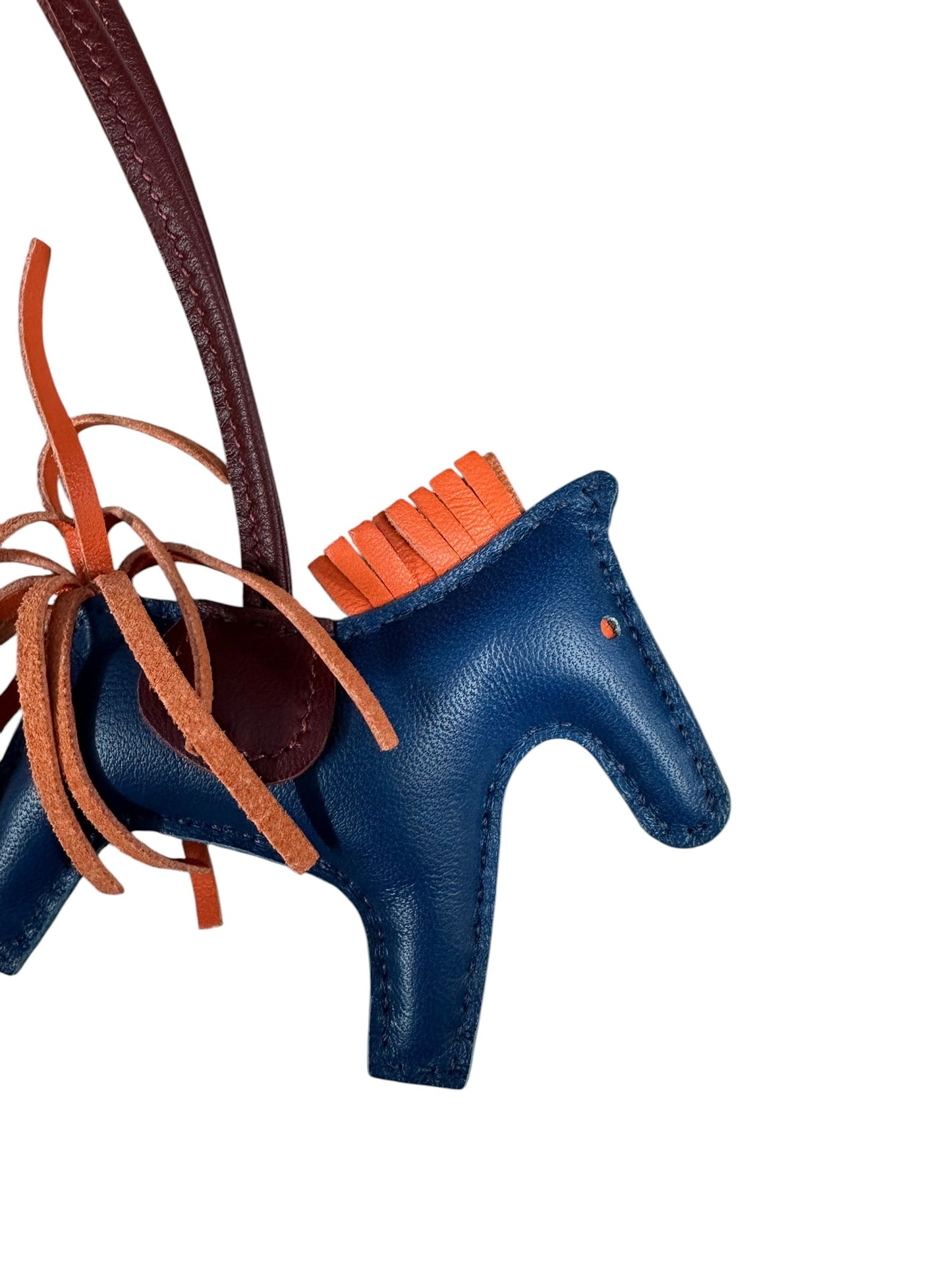 HERMES Lambskin Rodeo Bag Charm Navy/Orange/Wine - HERMES