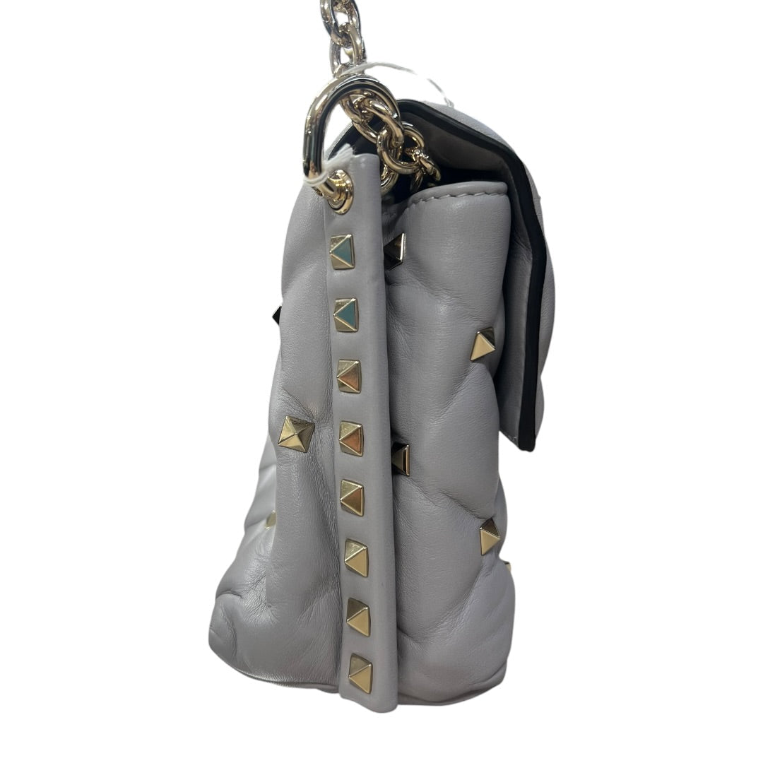 VALENTINO GARAVANI Rockstud Leather Chain Shoulder Bag Gray | Authentic Pre-Owned Luxury