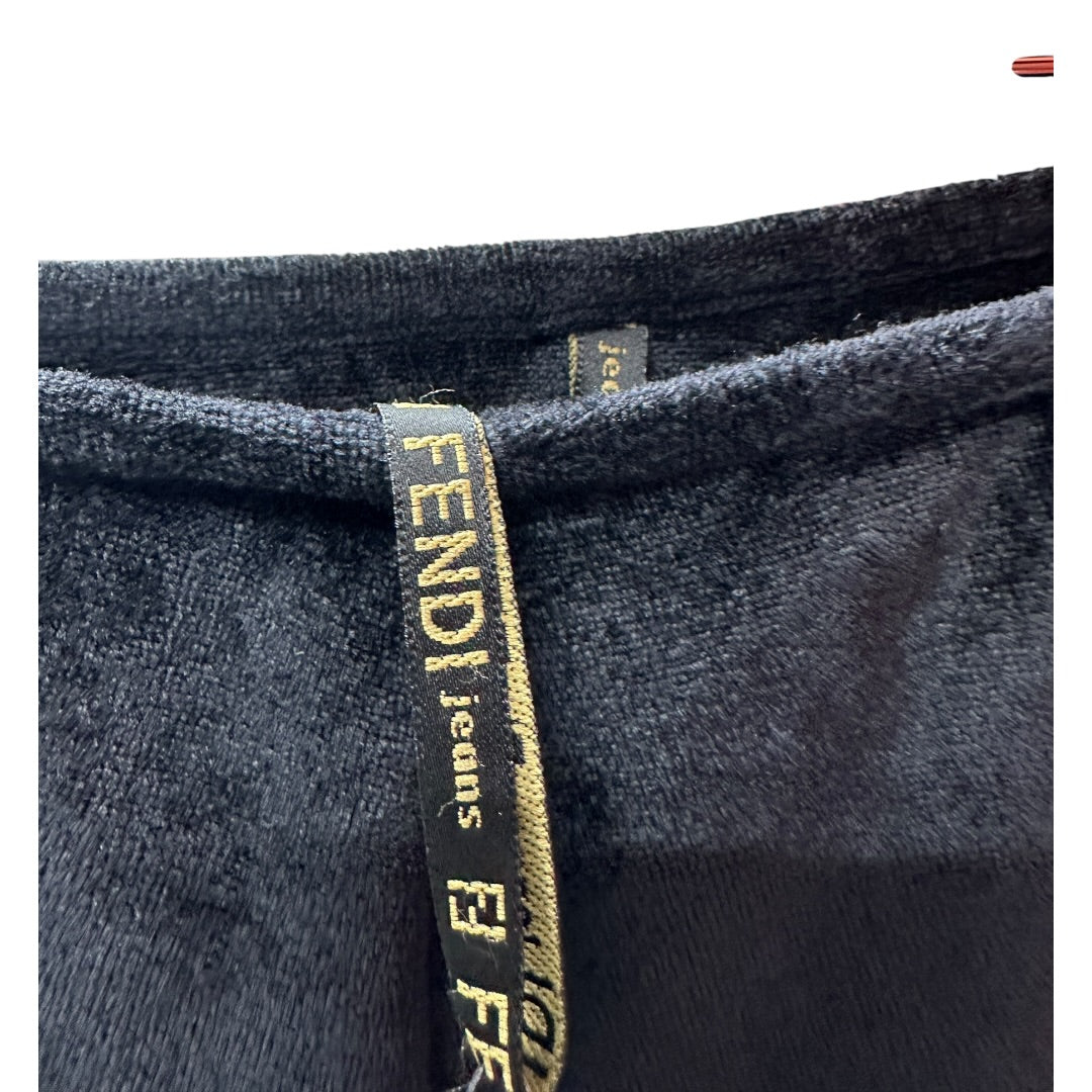 T-Family Authentic FENDI JEANS Black Velour Long Skirt with Logo Tape | Authentic Pre-Owned Luxury