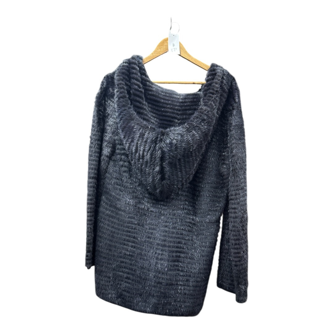 LOUIS VUITTON Authentic FENDI Roma Textured Fur Hooded Coat Charcoal Gray | Authentic Pre-Owned Luxury