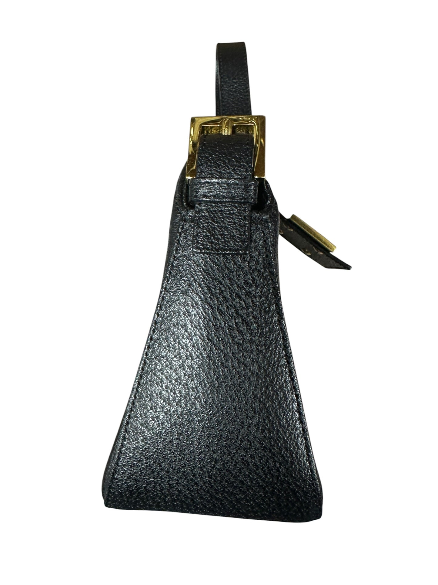 FENDI Mama Forever Grain Leather Shoulder Bag with Stone FF Buckle Black Gold Hardware | Authentic Pre-Owned Luxury