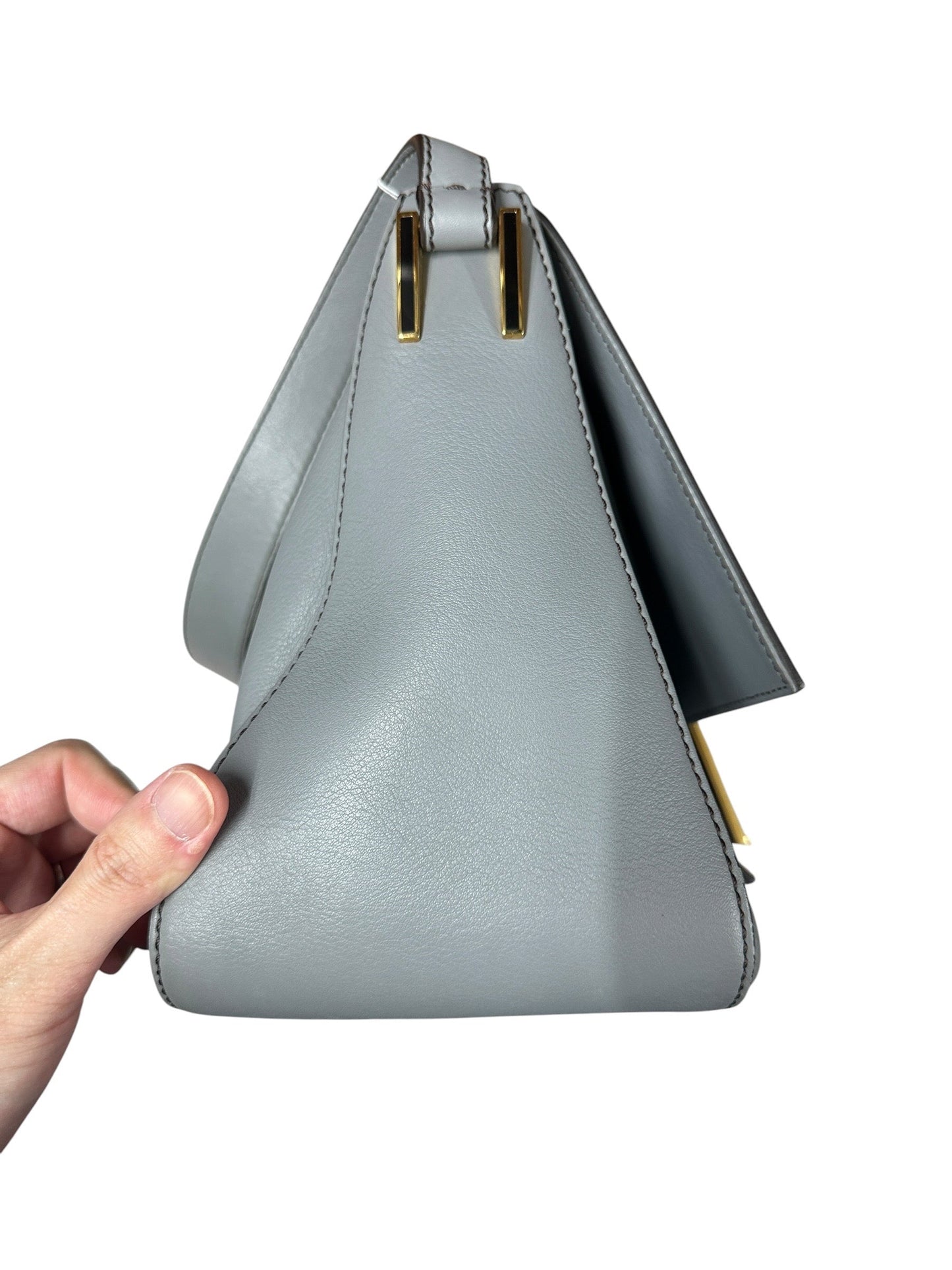 FENDI Smooth Calfskin Leather FF Buckle Shoulder Bag Grey Gold Hardware | Authentic Pre-Owned Luxury