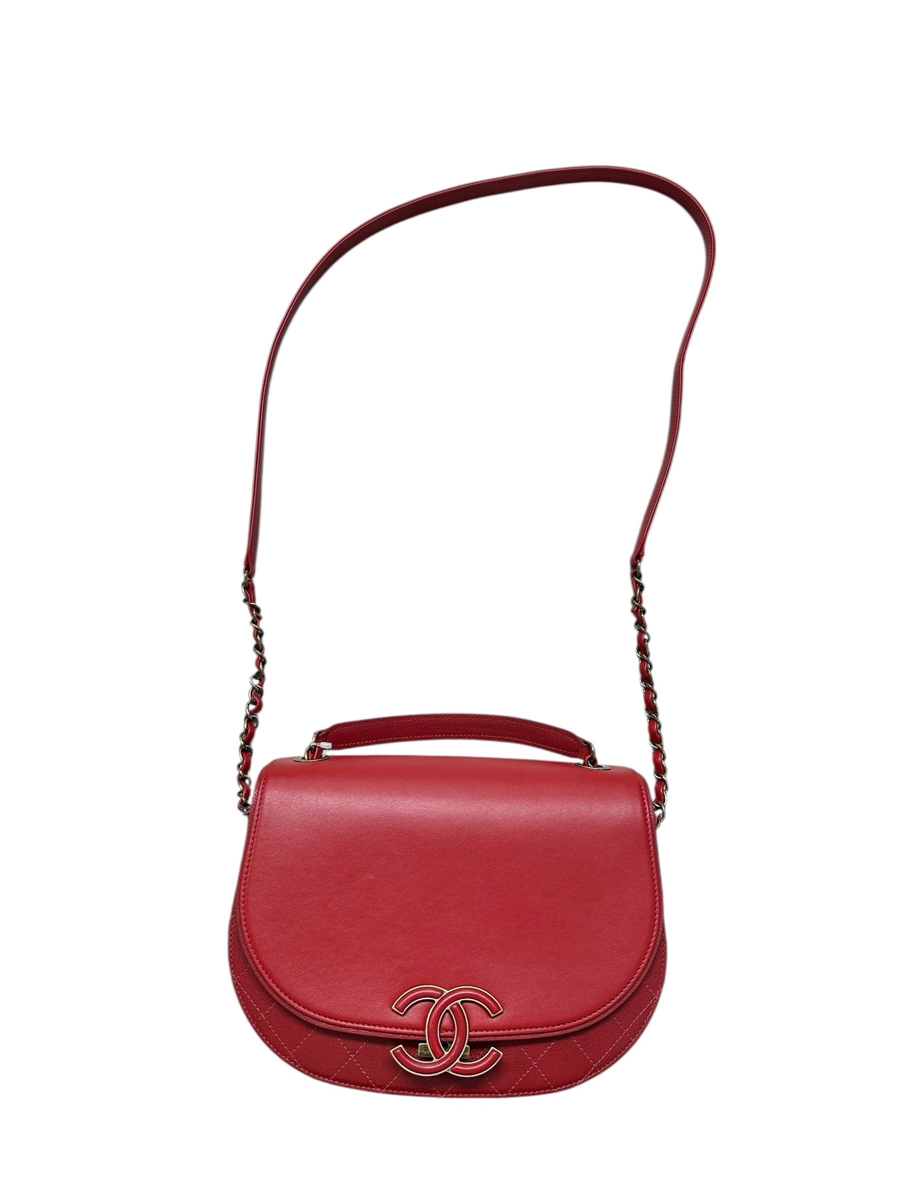 CHANEL Top Handle Saddle Messenger Flap Bag Quilted Leather Red | Authentic Pre-Owned Luxury