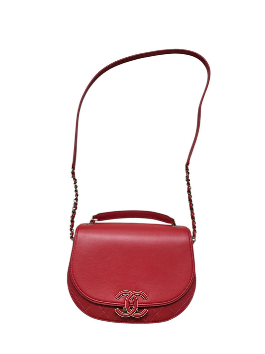 CHANEL Top Handle Saddle Messenger Flap Bag Quilted Leather Red | Authentic Pre-Owned Luxury