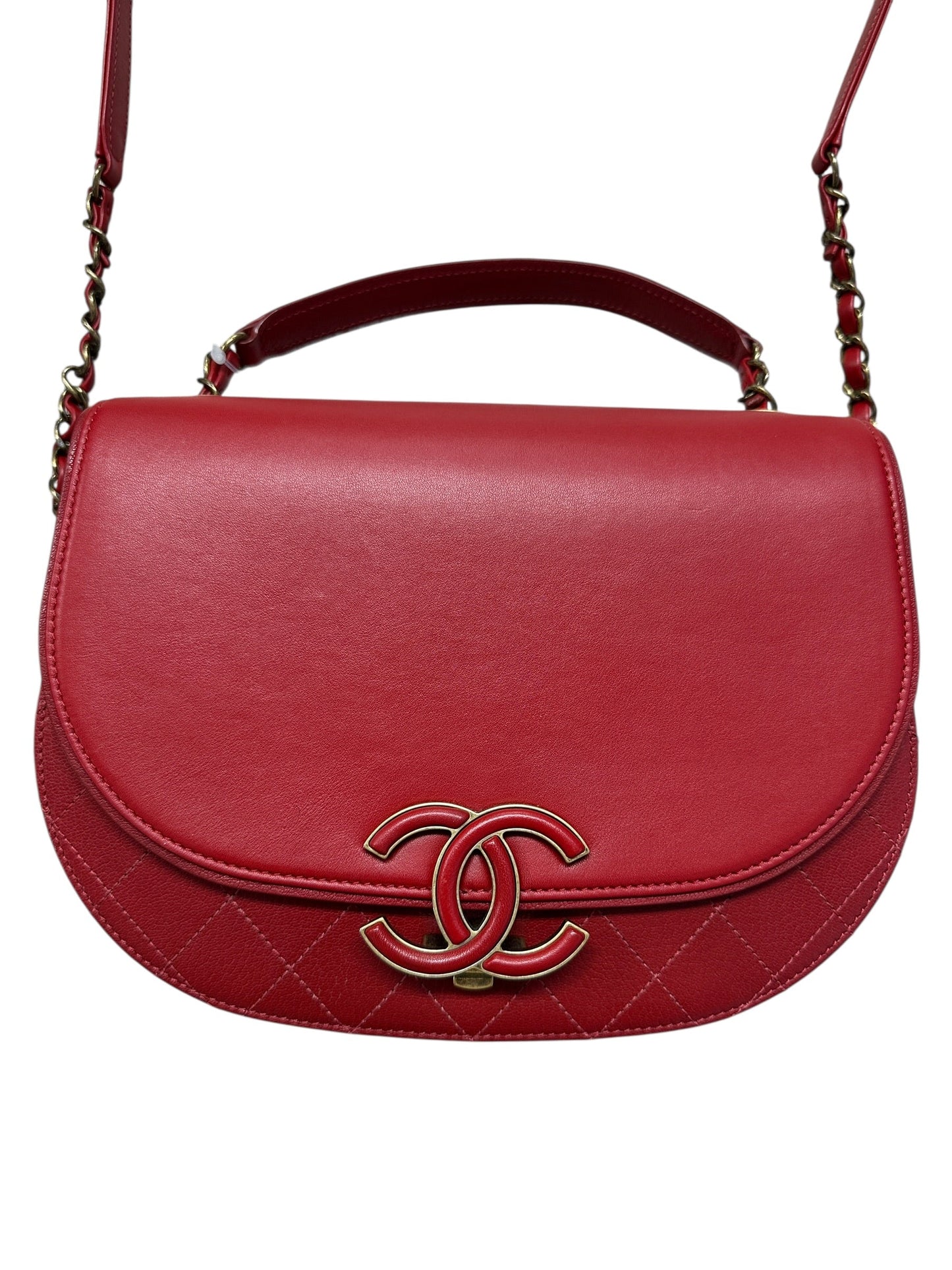 CHANEL Top Handle Saddle Messenger Flap Bag Quilted Leather Red | Authentic Pre-Owned Luxury