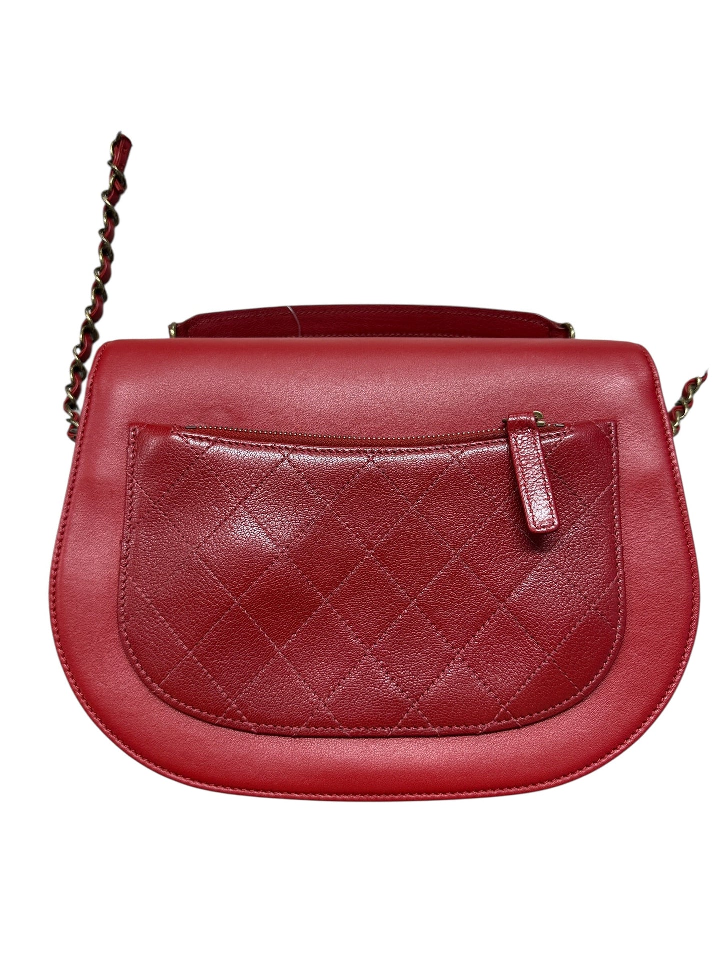 CHANEL Top Handle Saddle Messenger Flap Bag Quilted Leather Red | Authentic Pre-Owned Luxury