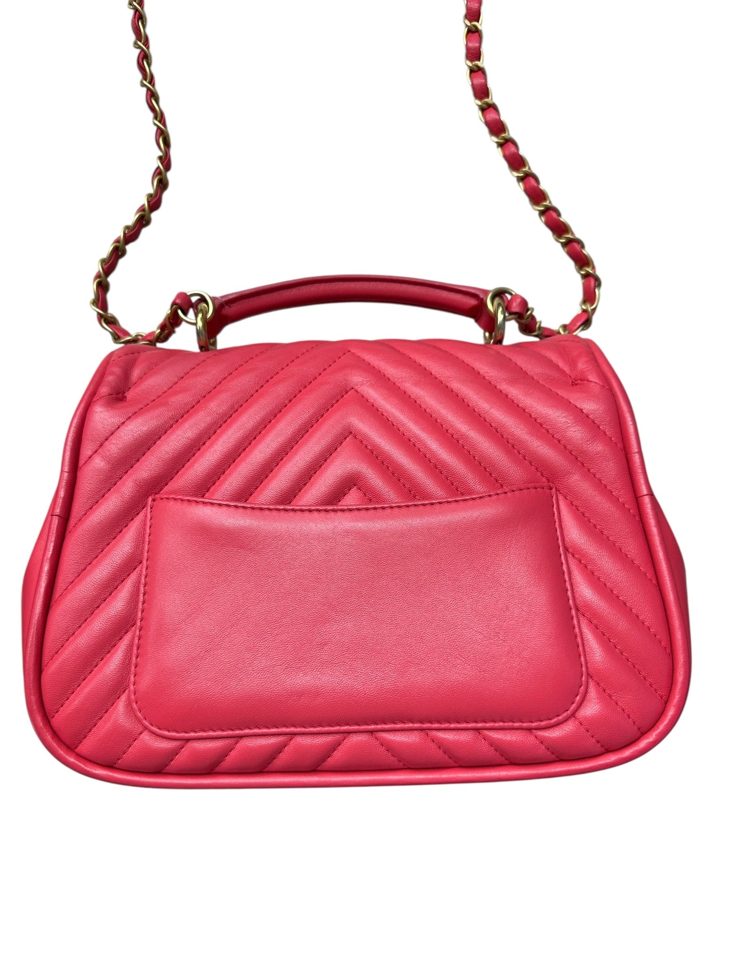 CHANEL Chevron Top Handle Flap Bag Leather Pink | Authentic Pre-Owned Luxury