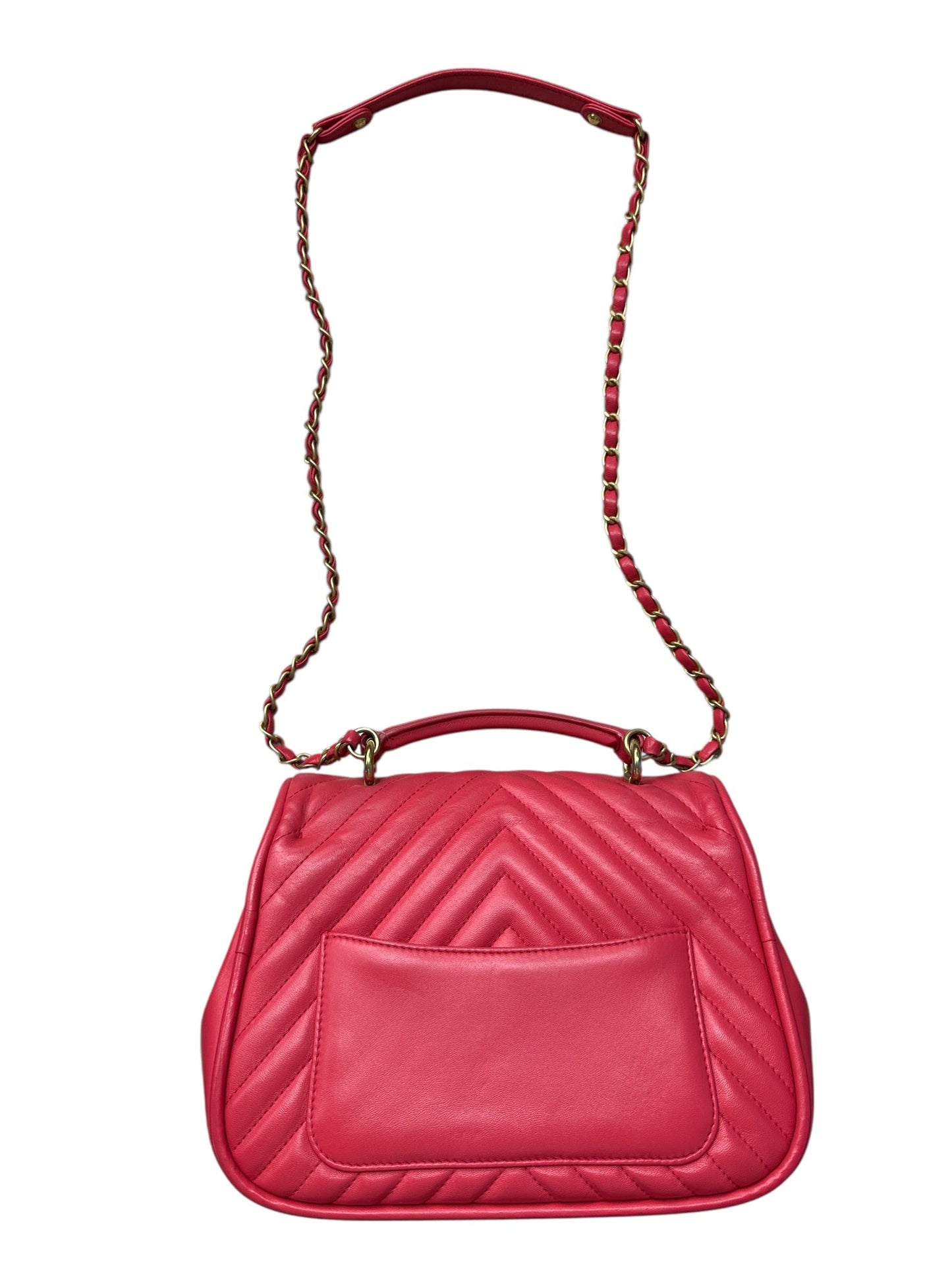 CHANEL Chevron Top Handle Flap Bag Leather Pink | Authentic Pre-Owned Luxury