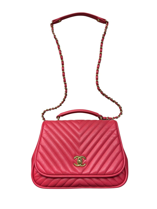 CHANEL Chevron Top Handle Flap Bag Leather Pink | Authentic Pre-Owned Luxury